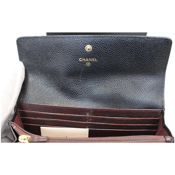 CHANEL Gusset Flap Caviar Leather Wallet Black
