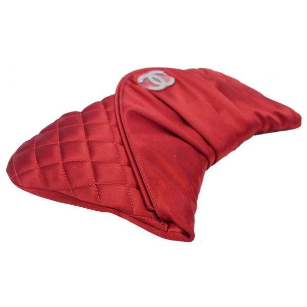 CHANEL CC Half Moon Quilted Satin Clutch Bag Red-US