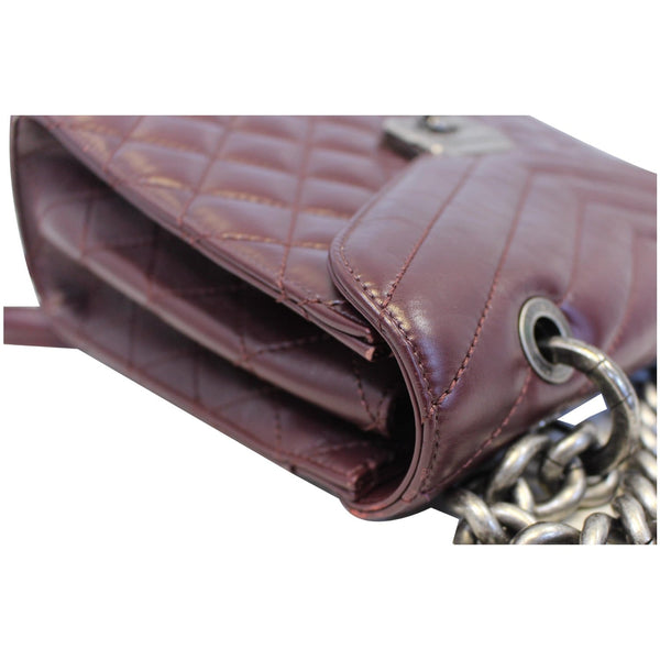 Chanel Flap Bag Quilted Sheepskin With Handle Burgundy corner view