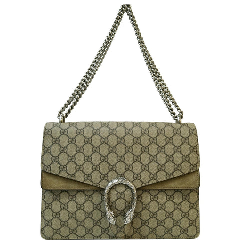 GUCCI Dionysus Medium GG Supreme Monogram Shoulder Bag Taupe