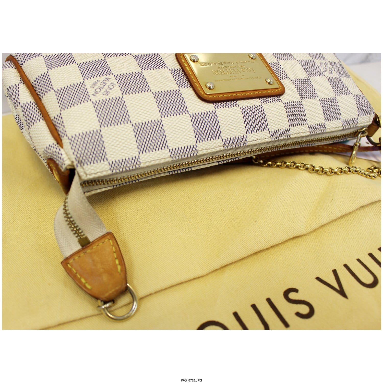 Louis Vuitton Eva Damier Azur Chain Clutch 2 Way Purse Crossbody Bag(D – AE  Deluxe LLC®