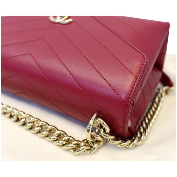 CHANEL Chevron Envelope Flap Lambskin Leather Shoulder Bag Red