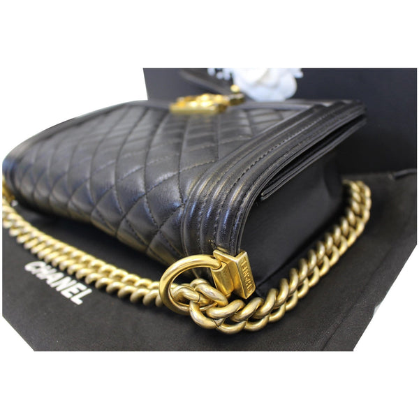 Chanel Le Boy Medium Flap Bag Caviar Leather Black corner view