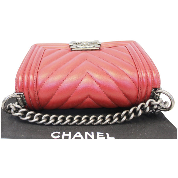 CHANEL Small Chevron Boy Calfskin Leather Flap Bag Burgundy