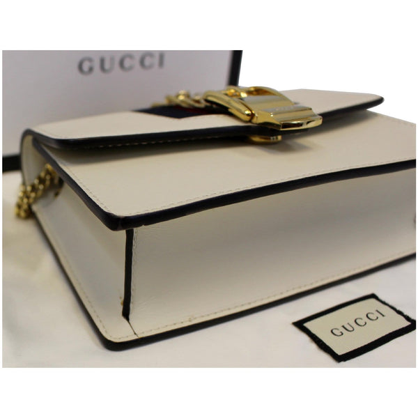 GUCCI Super Mini Sylvie Calfskin Leather Chain Crossbody Bag White