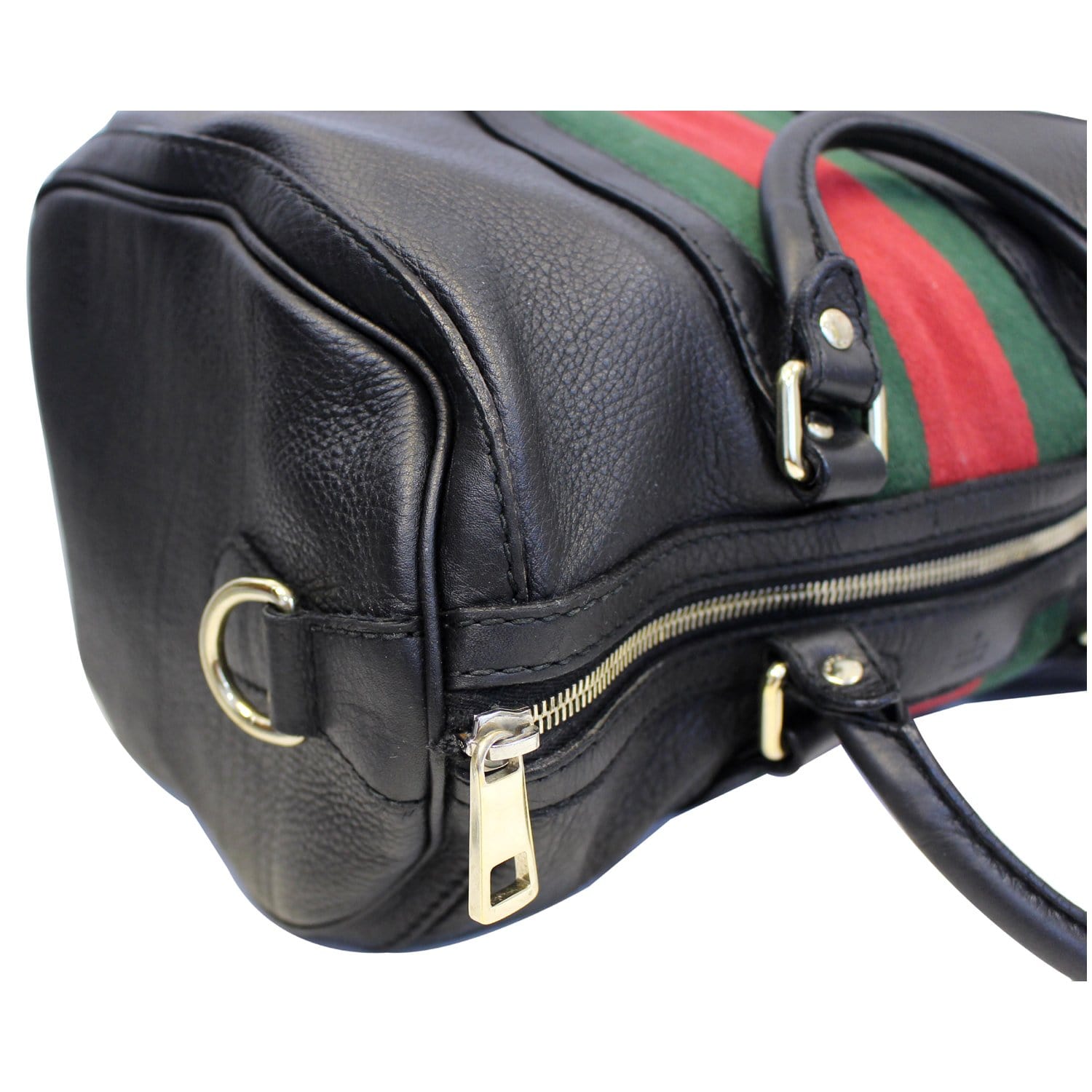 Original Gucci Black Leather Medium Vintage Web Boston Bag