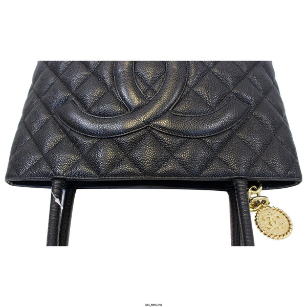 CHANEL Medallion Quilted Caviar Leather Tote Bag Black-US