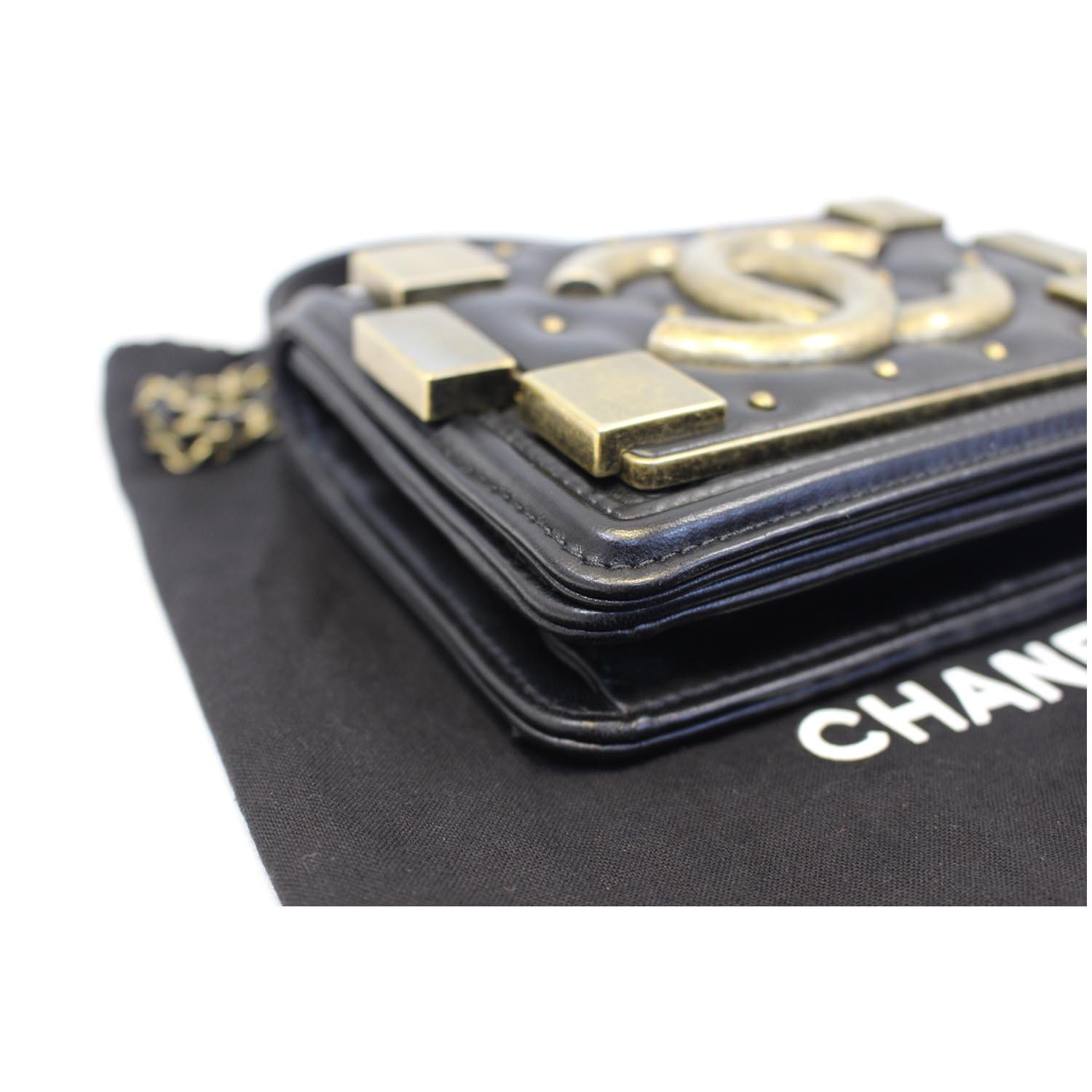 Chanel Boy Brick Flap Black Leather Shoulder Bag-US