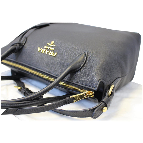 PRADA Daino Medium Leather Tote Shoulder Bag Black