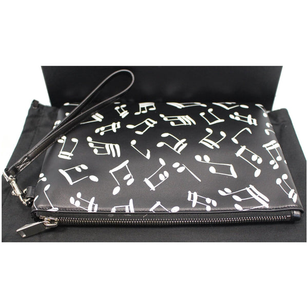 YVES SAINT LAURENT Calfskin Musical Notes Zip Pouch Black - Last Call