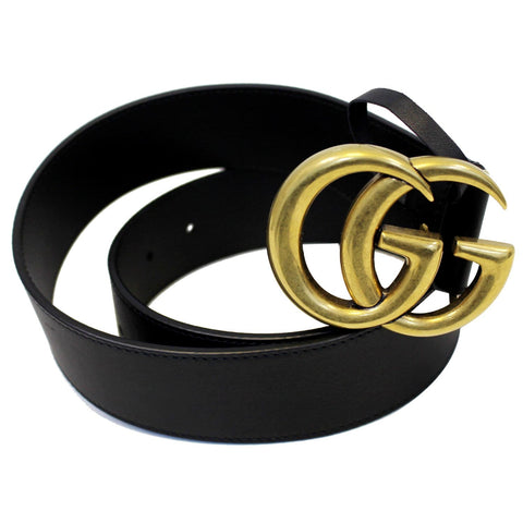 GUCCI Double G Buckle Black Leather Belt 400593