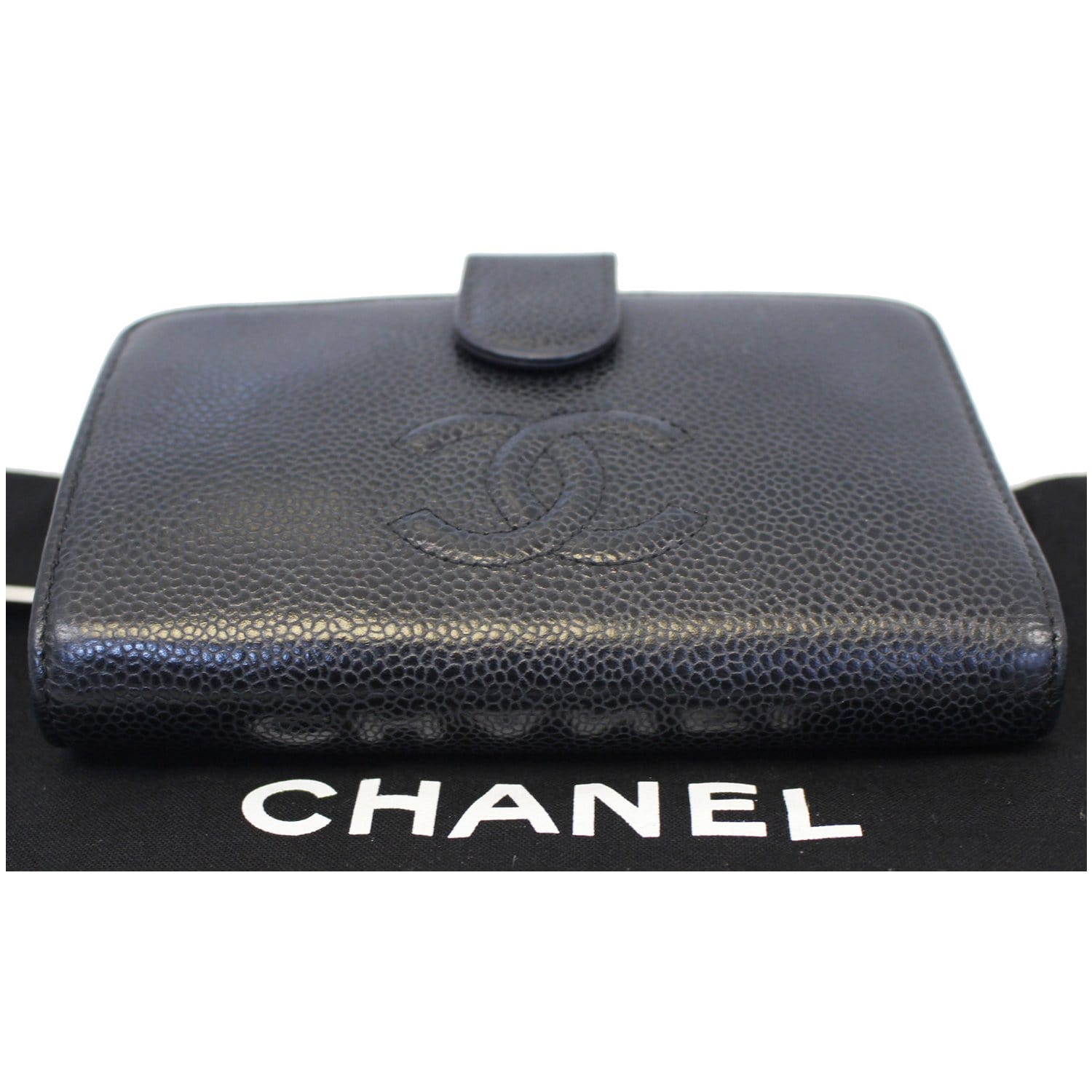 CHANEL Black Caviar Leather CC Logo Long Snap Bifold Wallet 2010 W/Box For  Sale at 1stDibs