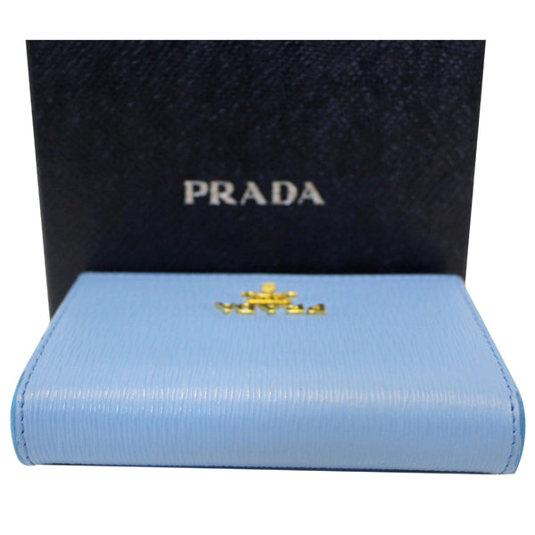 PRADA Saffiano Leather Blue Wallet-Font side View