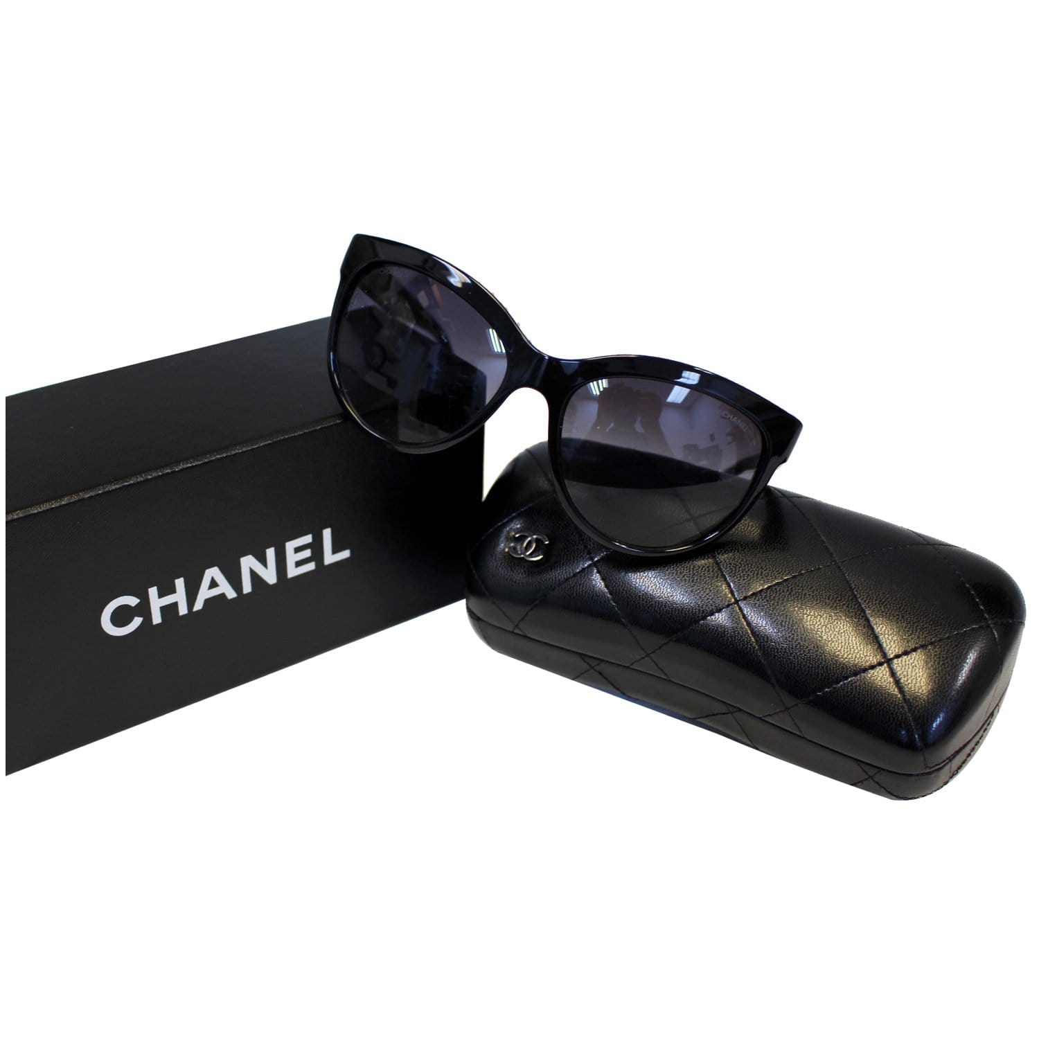 CHANEL CC Logo Gradient Rectangular Sunglasses Black Green