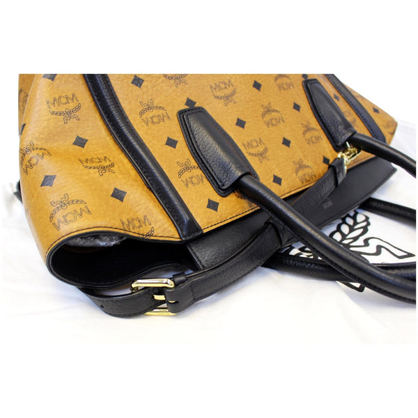 MCM Vintage Visetos Small Cognac Tote Bag Black - left side view