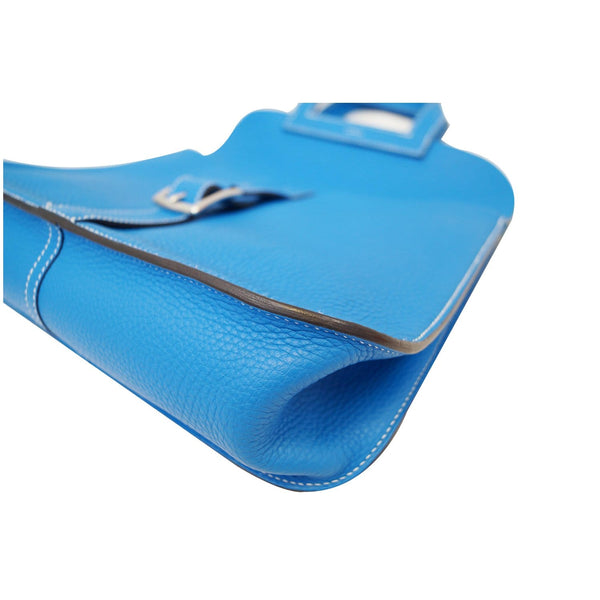 HERMES Halzan 31cm Clemence Leather Crossbody Bag Blue