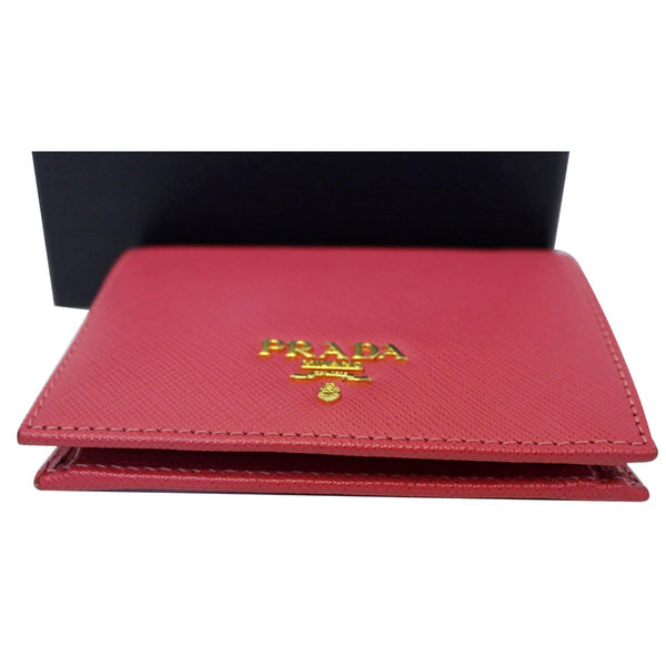 Prada Saffiano Wallet | Bifold Card Wallet Red - Closed View