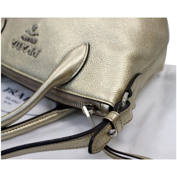 PRADA Small Daino Metallic Leather Tote Shoulder Bag Silver - Last Call