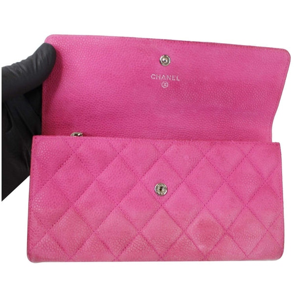Chanel CC Caviar Leather Long Wallet Pink | opened view
