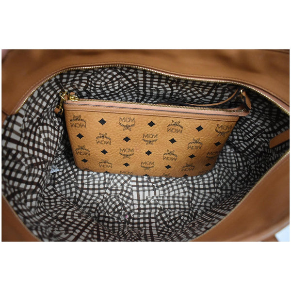 MCM Medium Anya Top Zip Visetos Canvas Shopper Tote Bag Cognac