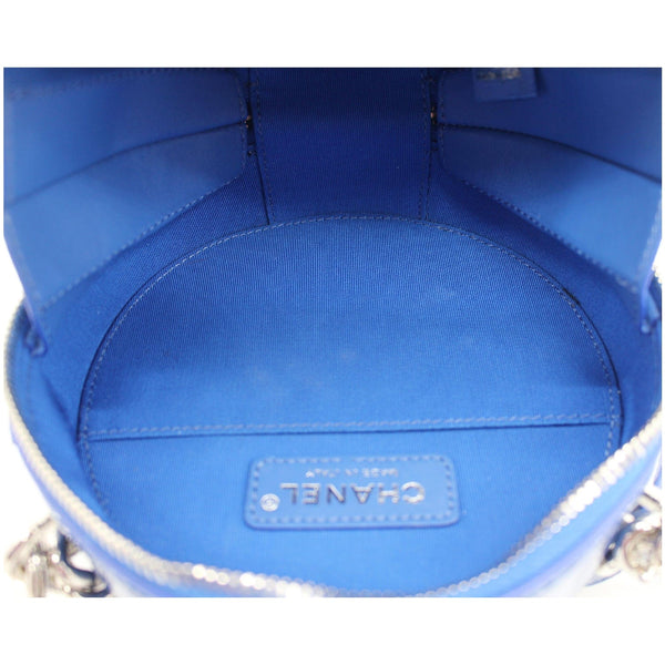 CHANEL Round as Earth Patent Leather Crossbody Bag Blue