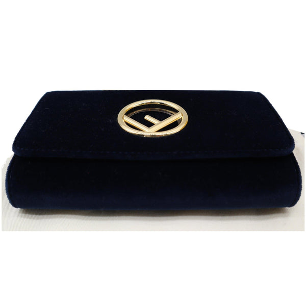 FENDI F Logo Velvet Wallet On Chain Crossbody Bag Dark Blue