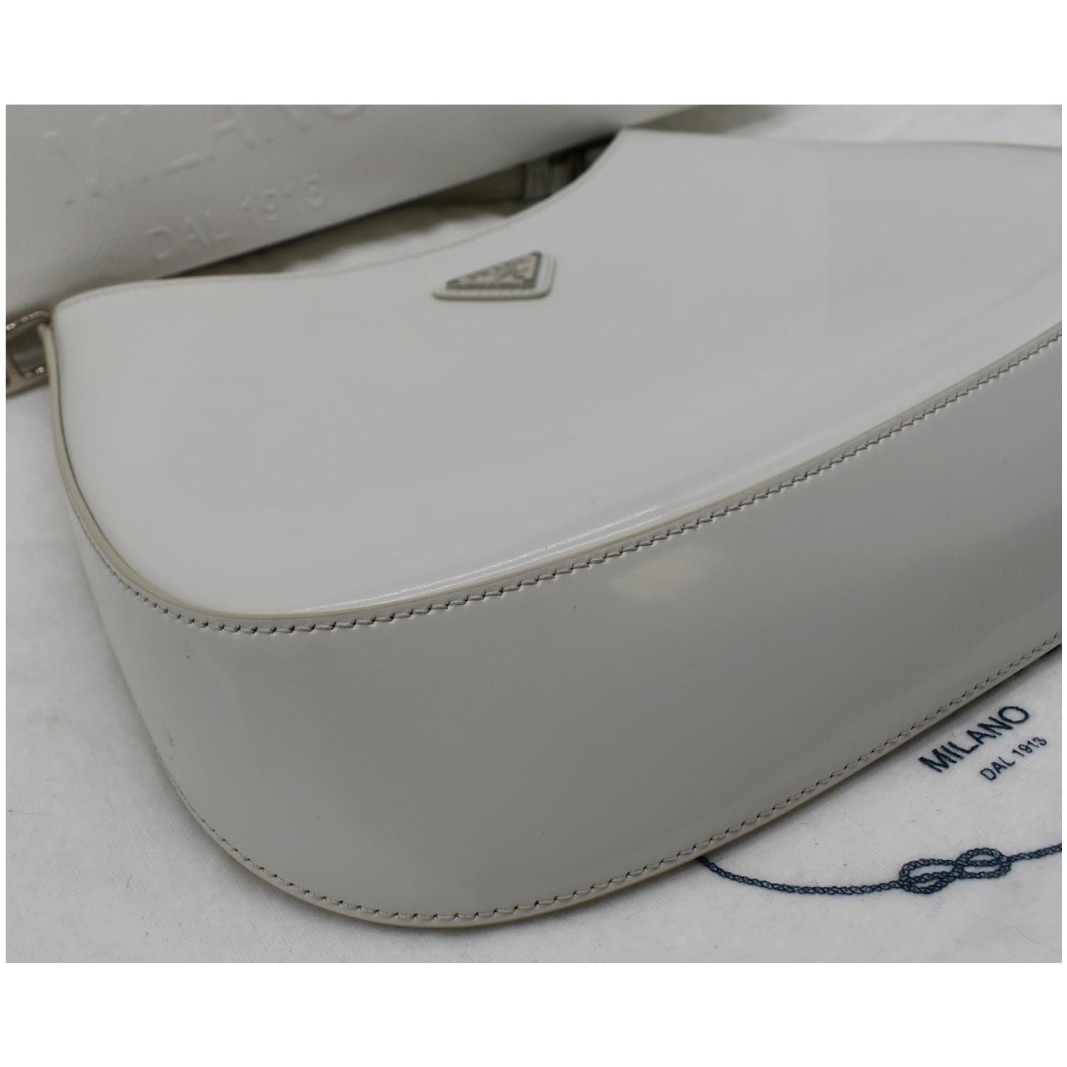 White Brushed-leather shoulder bag, Prada