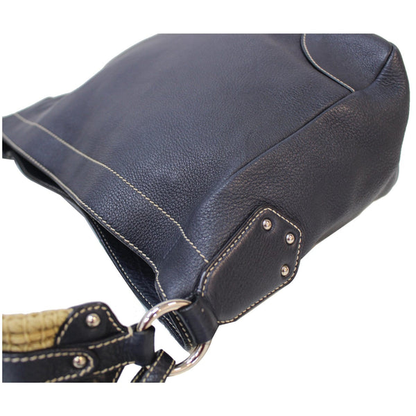 PRADA Milano Leather Shoulder Bag Navy Blue