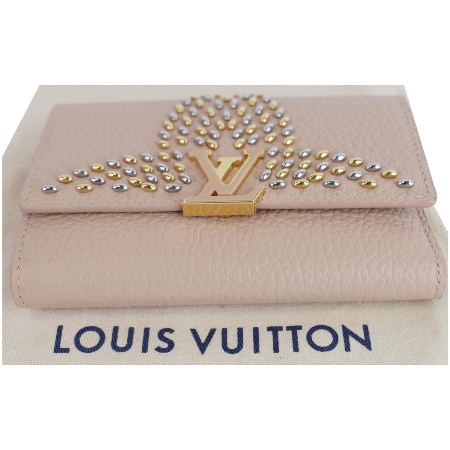 LOUIS VUITTON Capucines Studded Compact Leather Wallet Peach - Final S