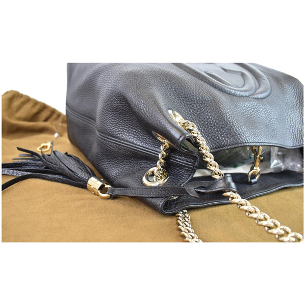 GUCCI Soho Pebbled Leather Chain Shoulder Bag 308982 Black