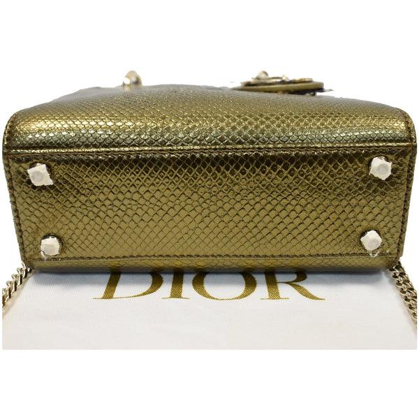 CHRISTIAN DIOR Mini Lady Dior Lizard Print Chain Shoulder Bag Metallic Gold