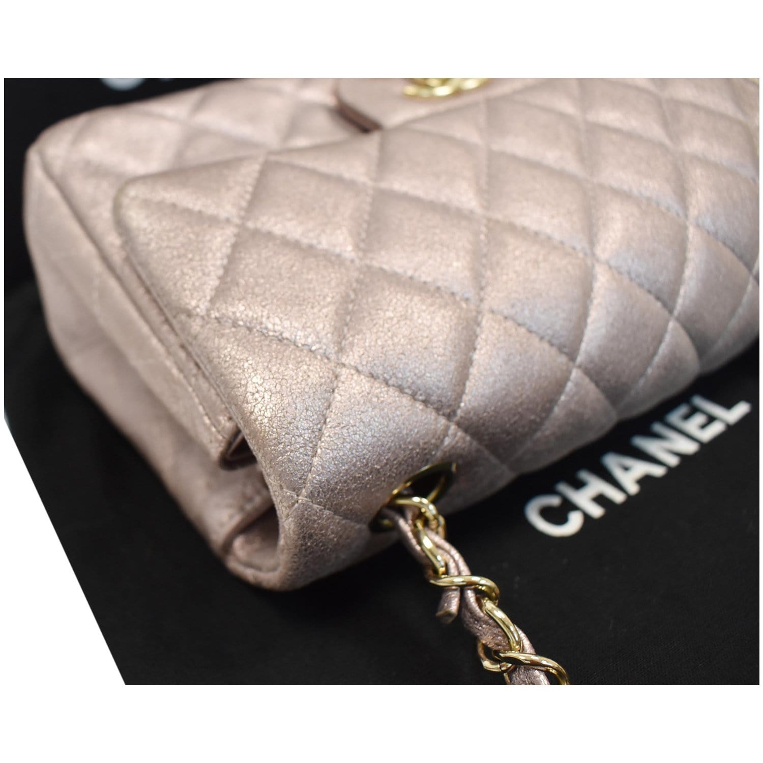 Chanel Square Classic Single Flap Bag Quilted Goatskin Mini Metallic