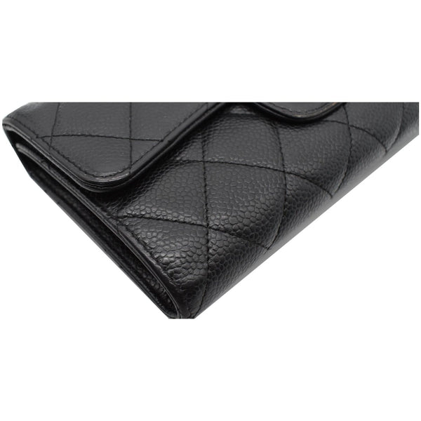 CHANEL Classic Flap Caviar Leather Card Holder Wallet Black