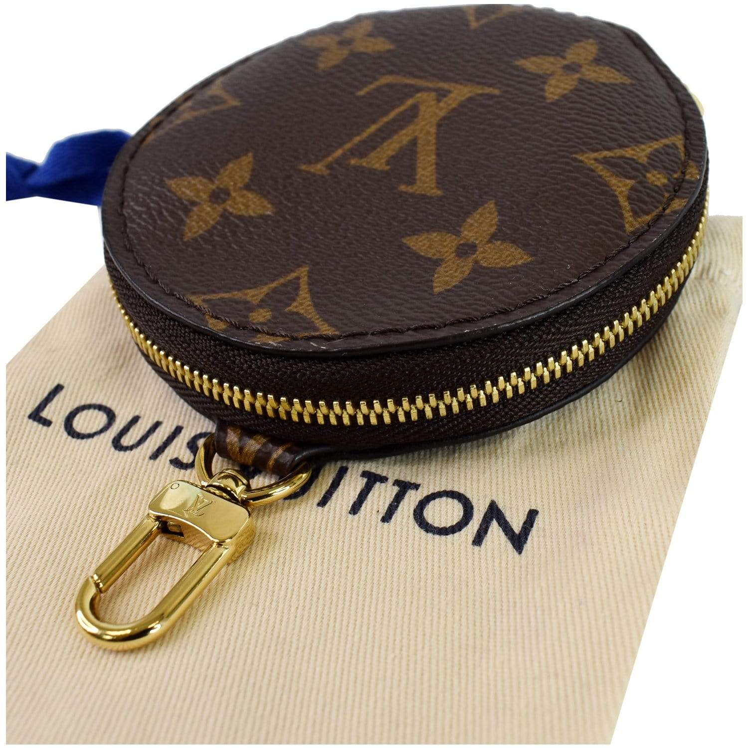 🔥NEW LOUIS VUITTON Monogram Round Coin Zip Purse Pouch Key Charm