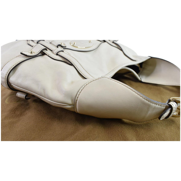 GUCCI 85th Anniversary Horsebit Leather Hobo Bag White 163804