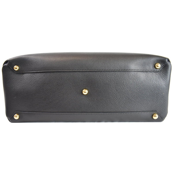 BURBERRY Large Banner House Check Leather  Tote Shoulder Bag Black