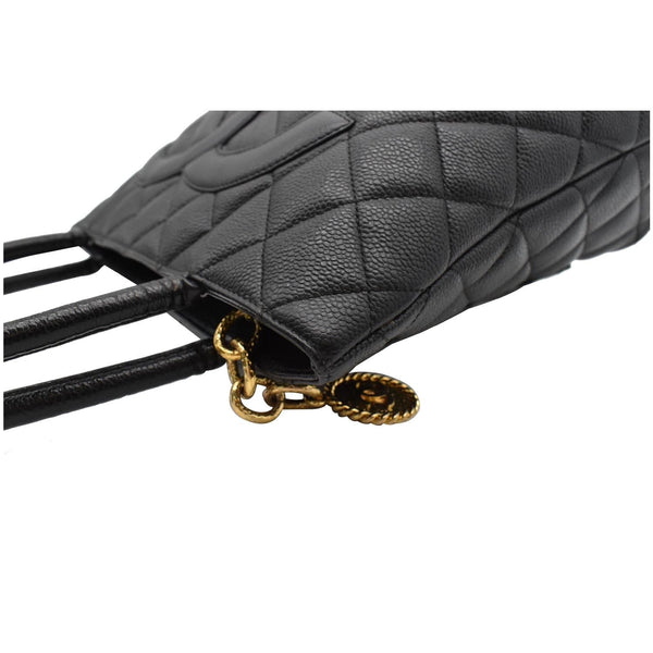 CHANEL Medallion Quilted Caviar Leather Tote Bag Black