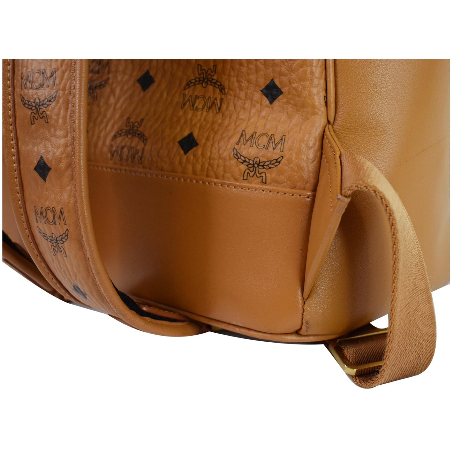 are mcm backpacks leather MCM Duke Visetos Medium Canvas Leather Backpack Bag Cognac