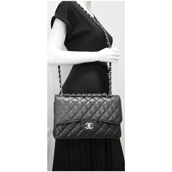 CHANEL Jumbo Double Flap Caviar Leather Shoulder Bag Black- Hot Deals
