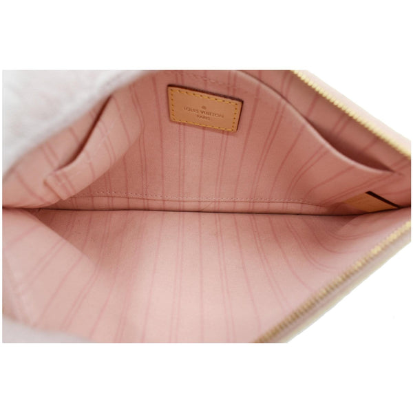 LOUIS VUITTON Neverfull MM Damier Azur Pochette Wristlet Pouch Rose Ballerine