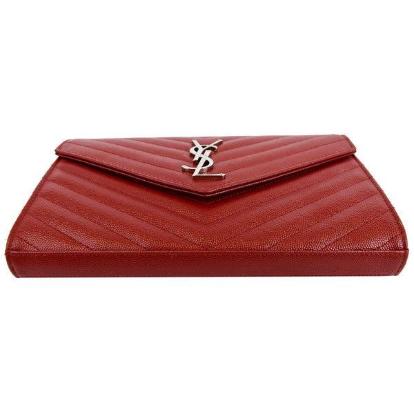 YVES SAINT LAURENT Matelasse Chevron Leather Envelope Chain Wallet Red