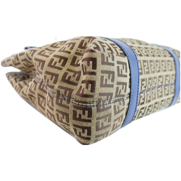 FENDI Zucchino Print Canvas Leather Tote Bag Blue/Brown