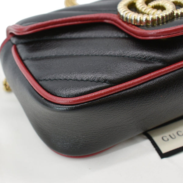 GUCCI GG Marmont Mini Matelassé Leather Shoulder Crossbody Bag Black/Cerise 574969