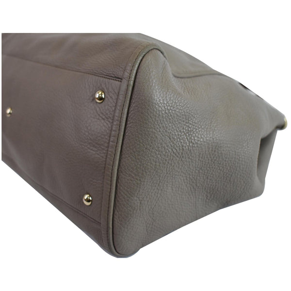 Gucci Soho Top Handle Pebbled Leather Tote Bag Taupe - gold studs