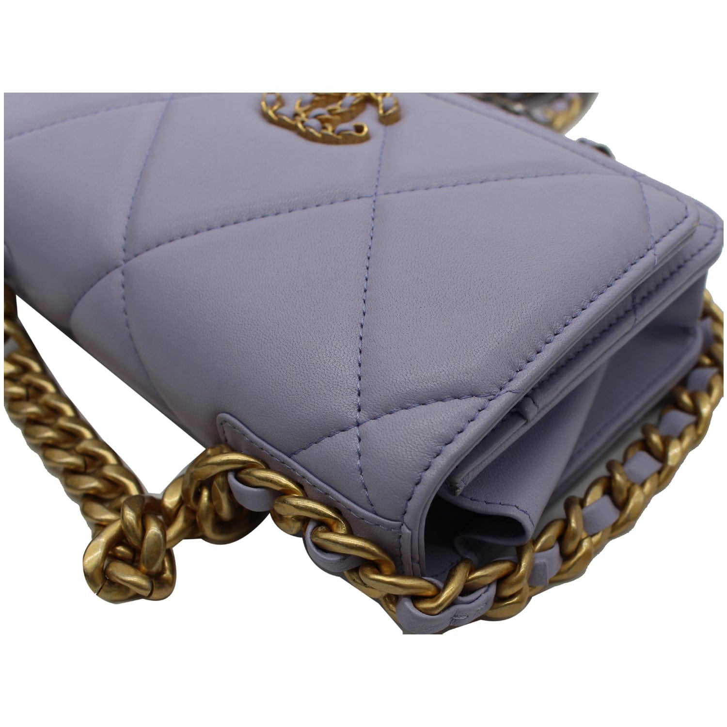 CHANEL Goatskin Quilted Chanel 19 Wallet On Chain WOC Purple, FASHIONPHILE