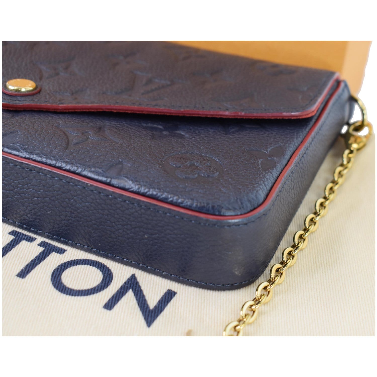 Louis Vuitton Marine Rouge Navy Blue Red Monogram Empreinte leather  Pochette Felice' Chain Wallet Clutch