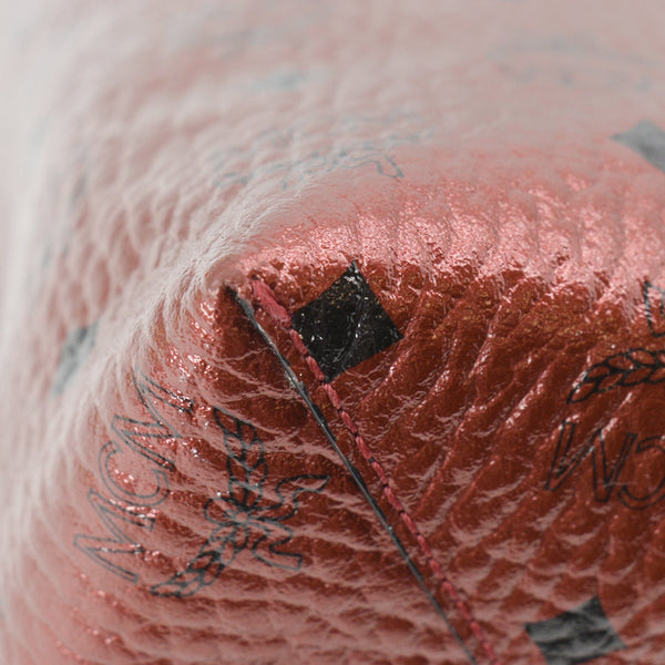 MCM Kira Metallic Medium Coated Canvas Shopping Tote Bag Red