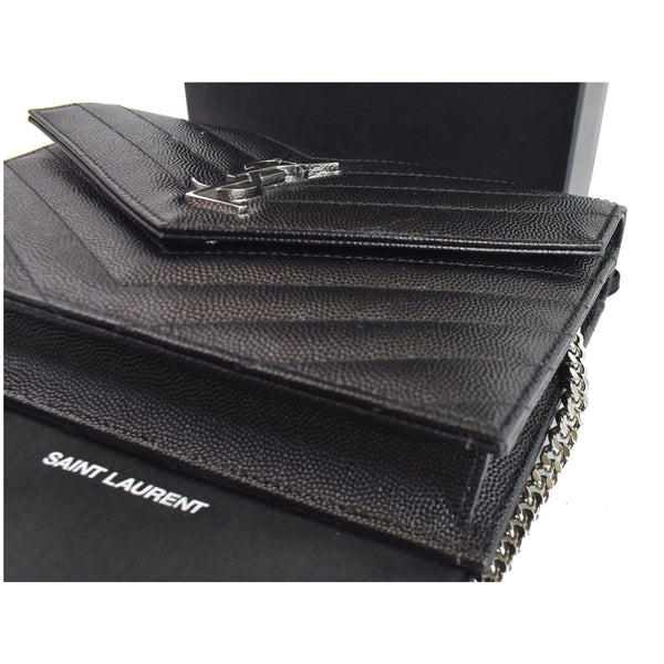YVES SAINT LAURENT Envelope Monogram Leather Crossbody Chain Wallet Black