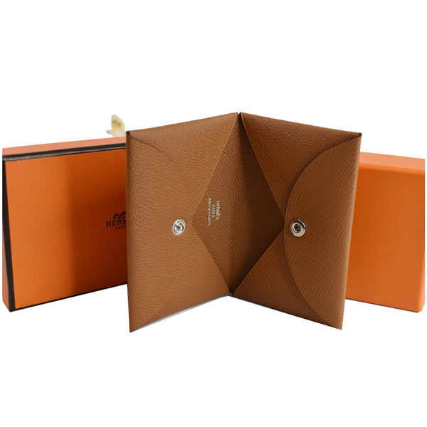 HERMES Calvi Epsom leather Card Holder Brown
