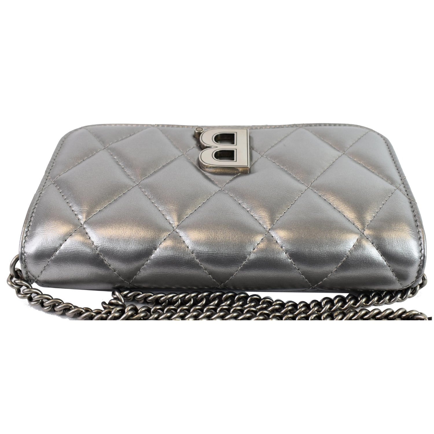 Balenciaga BB Silver Glittered Leather Wallet on Chain Bag 561507 